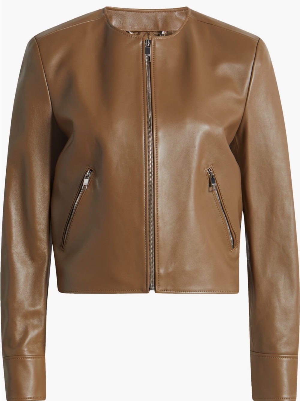 Boss Tan Leather Zip-Front Jacket